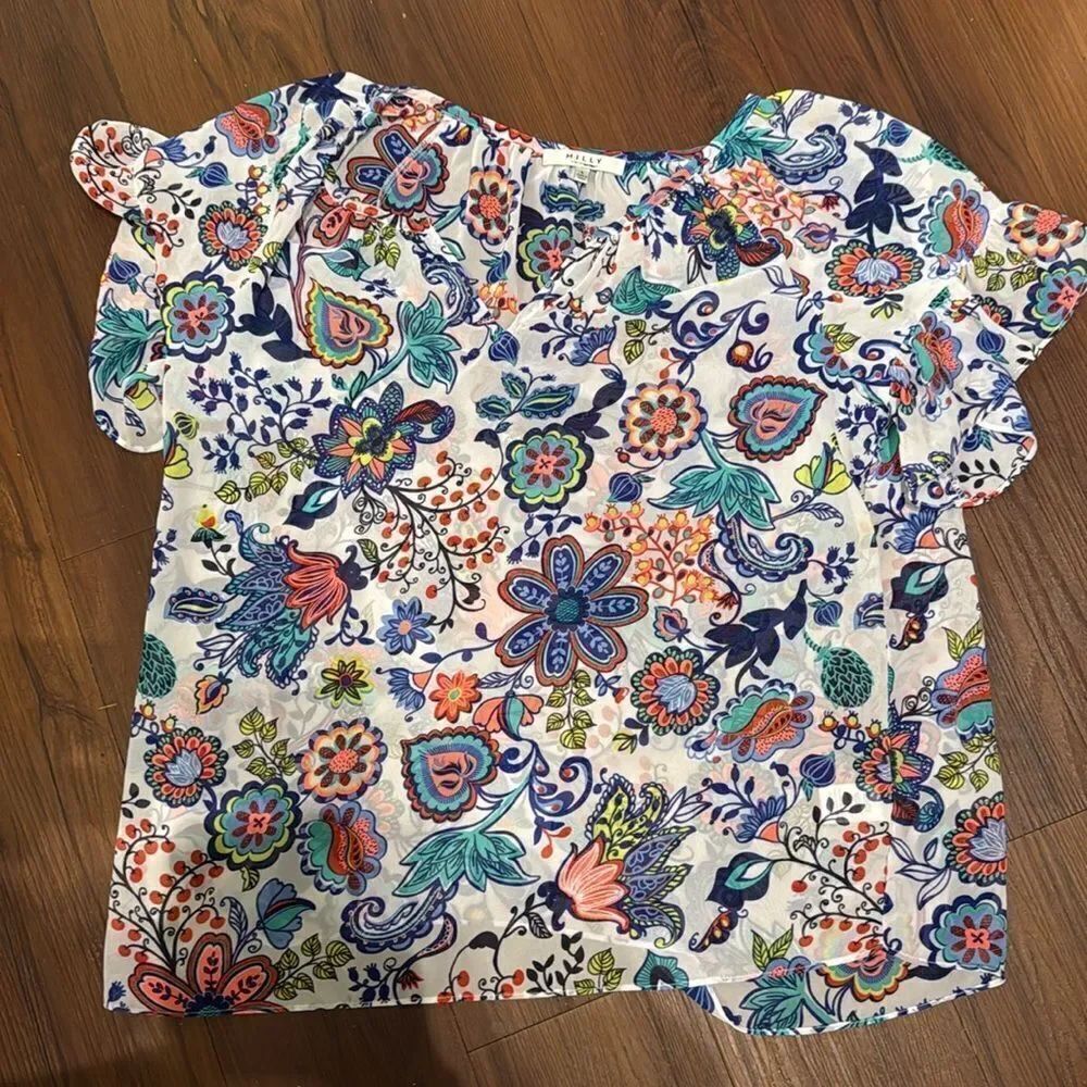 MILLY Floral Off-Shoulder Top and Skirt Set size Large - Picture 4 of 9